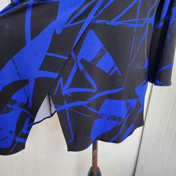 Joseph Ribkoff Edgy V-neck Zipper Top Style  Blue Black Blouse Sz 14 - Picture 11 of 16